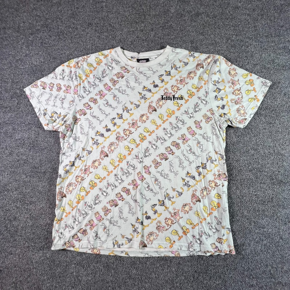 Teddy Fresh x Looney Tunes T-Shirt Mens XL White All Over Print Casual Crew Neck